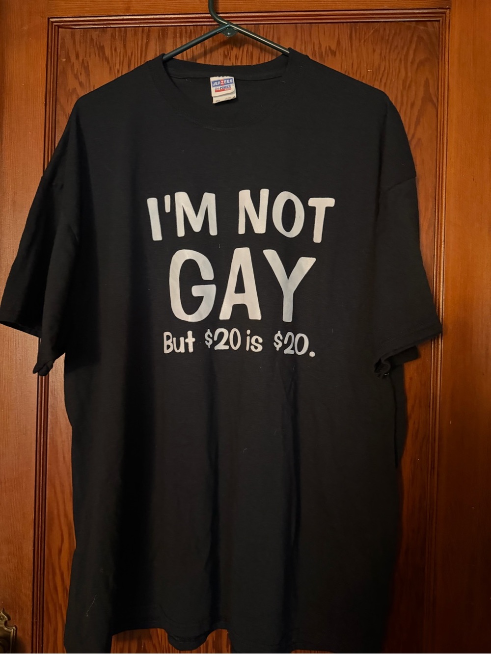 Jerzees Black Graphic Tee with White Front Slogan
